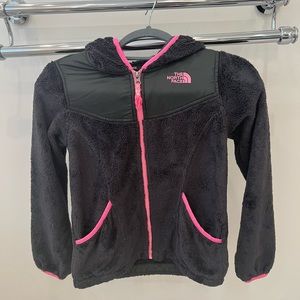Gray and pink Northface fleece hoodie